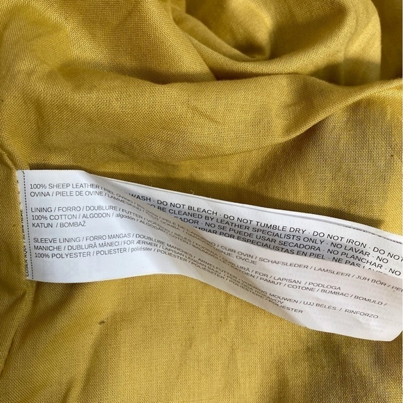 Mango Sheep Leather Buttercup Yellow Moto Jacket - Picture 8 of 9